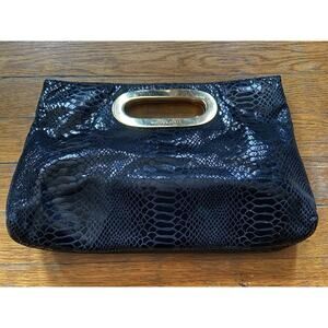MICHAEL KORS Black Snakeskin Leather Clutch